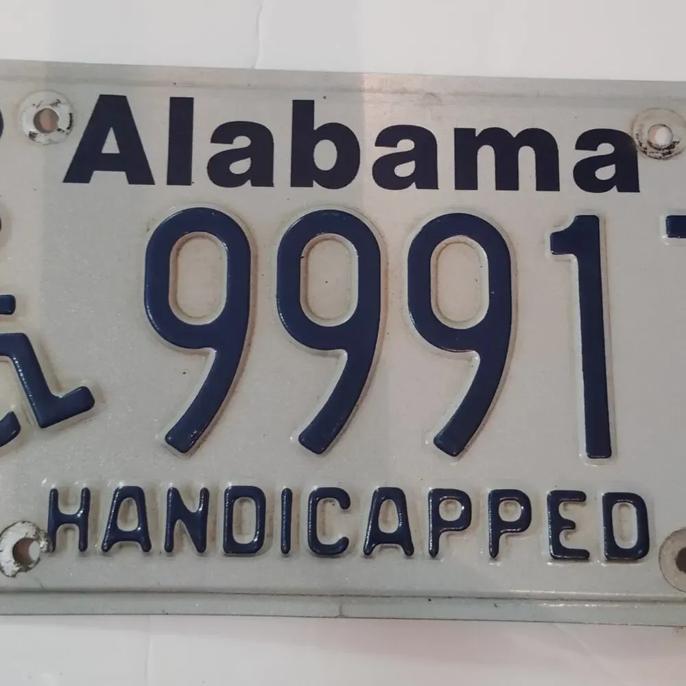 Vintage 1997 Alabama Handicapped License Plate - White & Blue Heart of Dixie